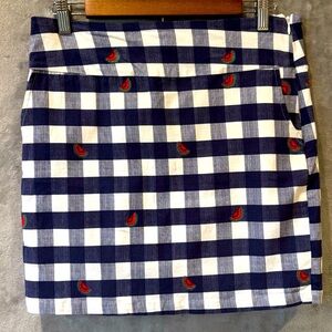 Skort Gingham w Watermelon Print Stretchy Sz S Picnic Summer Outdoors